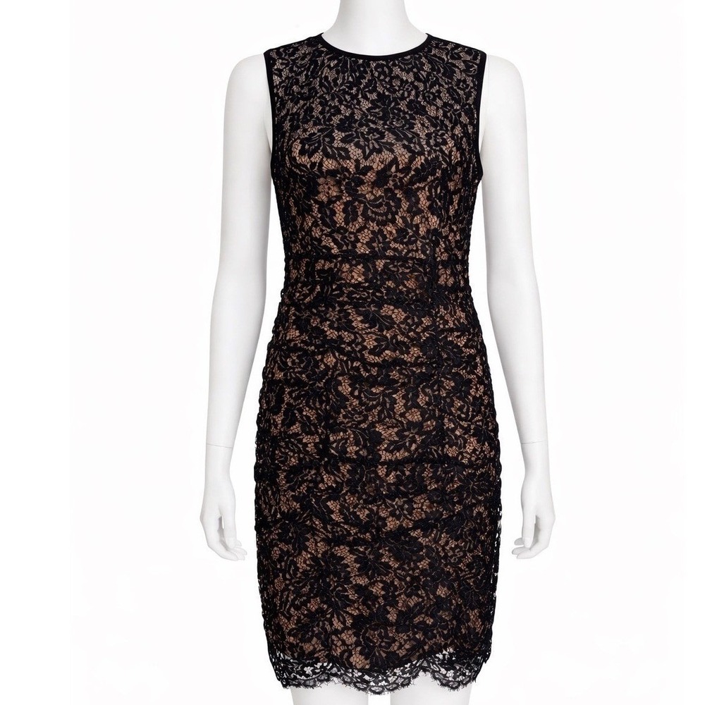 Nanette Lepore Size 8 Black Nude Lace Cocktail Dress Sheath Keyh - Picture 1 of 4